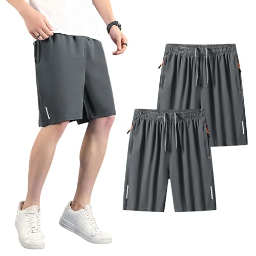 Jamron Herren Übergröße 2er Pack Laufshorts Gym Fitness Sports Shorts Leichte Kurze Hose mit Taschen und Reflektorstreifen Grau + Grau 5XL von Jamron