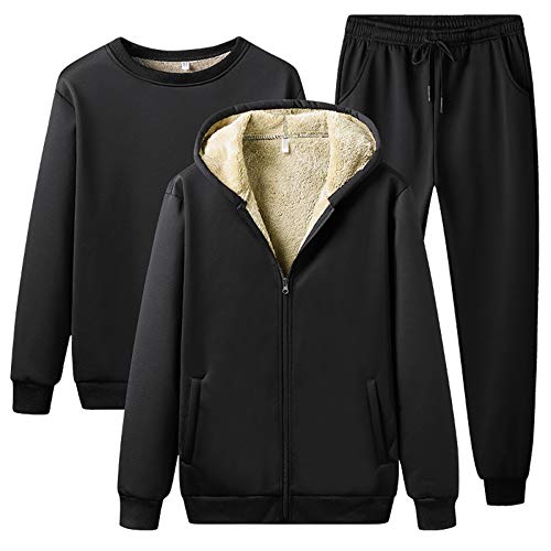 Jamron Herren Übergröße 3 Stück Winter Sherpa Fleece Trainingsanzug Jogginganzug Sportanzug Schwarz 3XL von Jamron