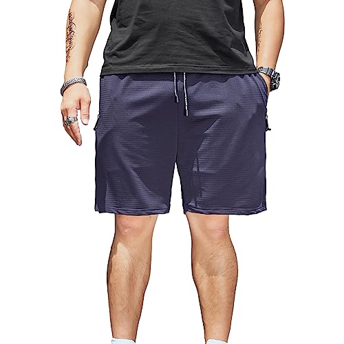 Jamron Herren Übergröße Dehnbare Gym Activewear Netz Shorts Atmungsaktiv Schnell Trocknend Sport Shorts mit Reißverschlusstaschen Blau 4XL von Jamron