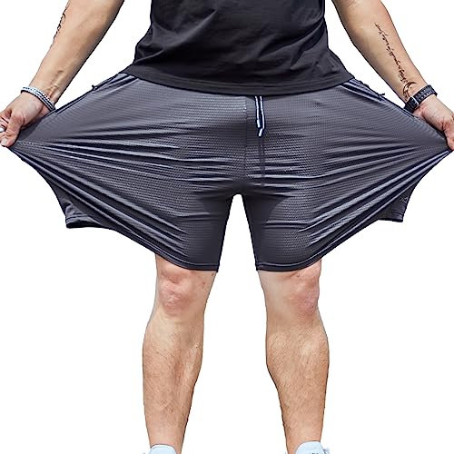 Jamron Herren Übergröße Dehnbare Gym Activewear Netz Shorts Atmungsaktiv Schnell Trocknend Sport Shorts mit Reißverschlusstaschen Grau 6XL von Jamron