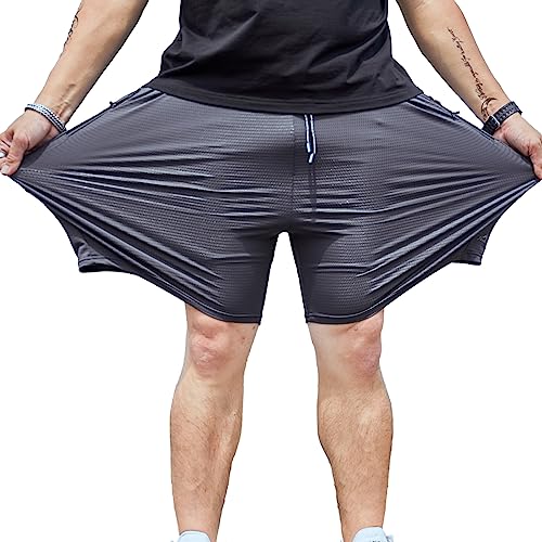 Jamron Herren Übergröße Dehnbare Gym Activewear Netz Shorts Atmungsaktiv Schnell Trocknend Sport Shorts mit Reißverschlusstaschen Grau XXL von Jamron