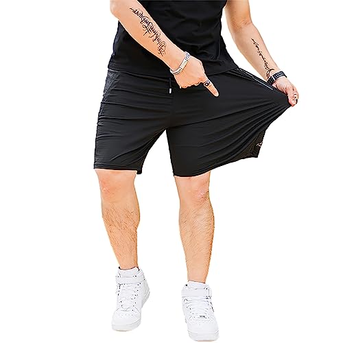 Jamron Herren Übergröße Dehnbare Gym Activewear Netz Shorts Atmungsaktiv Schnell Trocknend Sport Shorts mit Reißverschlusstaschen Schwarz 5XL von Jamron