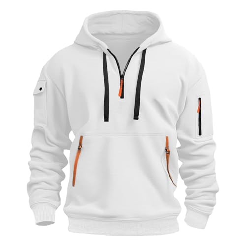 Jamron Herren Übergröße Kapuzenpullover Sweatshirt mit Viertel Reißverschluss Casual Sport Kapuzenjacke mit Vielen Taschen SN0708243 Weiß 5XL Jamron Herren Übergröße Kapuzenpullover Sweatshirt mit Viertel Reißverschluss Casual Sport Kapuzenjacke mit Vielen Taschen SN0708243 Weiß 5XL von Jamron