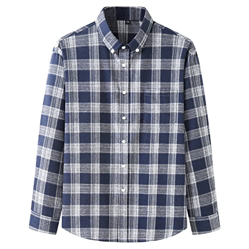 Jamron Herren Übergröße Langarm Kariertes Flanellhemd Gebürstete Baumwollmischung Button Down Arbeitshemd Freizeithemden Blau & Weiß 5XL von Jamron
