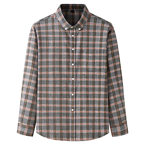 Jamron Herren Übergröße Langarm Kariertes Flanellhemd Gebürstete Baumwollmischung Button Down Arbeitshemd Freizeithemden Khaki 5XL von Jamron