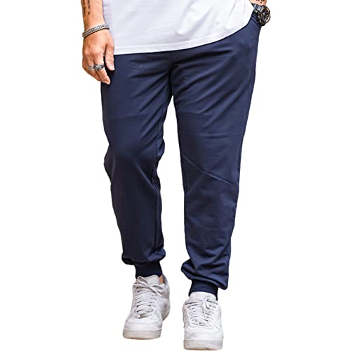 Jamron Herren Übergröße Loose Fit Baumwolle Jogginghose mit Bündchen Einfarbige Freizeithose Marine 5XL von Jamron