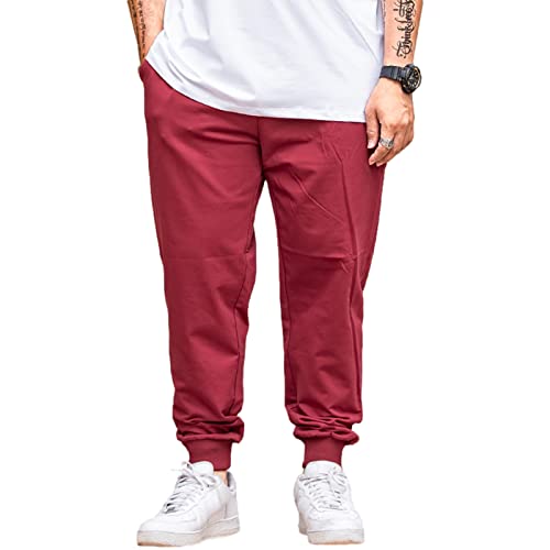 Jamron Herren Übergröße Loose Fit Baumwolle Jogginghose mit Bündchen Einfarbige Freizeithose Rot 5XL von Jamron