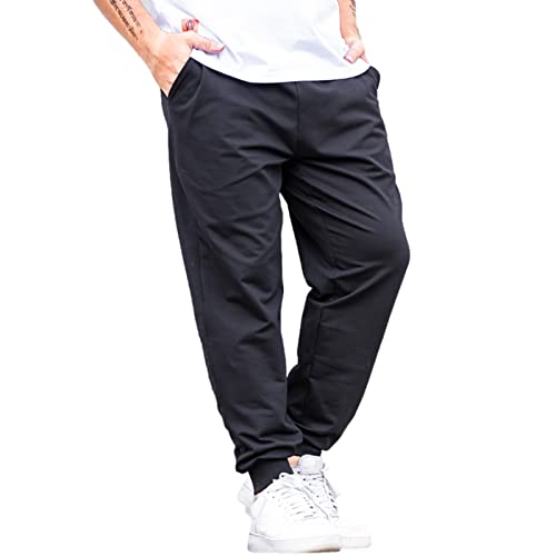 Jamron Herren Übergröße Loose Fit Baumwolle Jogginghose mit Bündchen Einfarbige Freizeithose Schwarz 3XL von Jamron