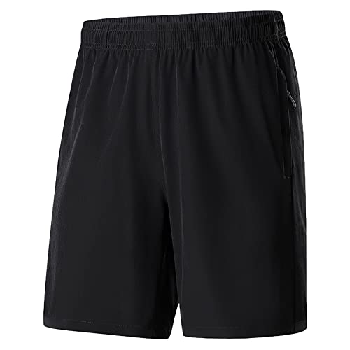 Jamron Herren Übergröße Sport Shorts Gym Fitness Trainingsshorts mit Reißverschluss Taschen Leicht Casual Shorts Schwarz 3XL von Jamron