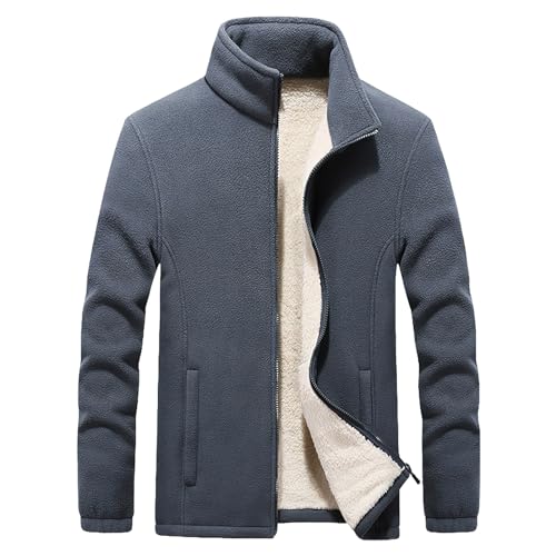 Jamron Herren Übergröße Winter Polar Fleecejacken mit Stehkragen Warme Flauschige Jacke mit Reißverschlusstaschen Grau XL von Jamron