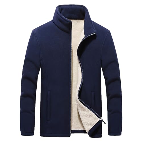 Jamron Herren Übergröße Winter Polar Fleecejacken mit Stehkragen Warme Flauschige Jacke mit Reißverschlusstaschen Marineblau XL von Jamron