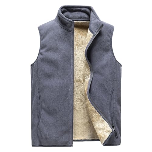 Jamron Herren Übergröße Winter Warme Fleeceweste Gefütterte Outdoor Weste Thermo Ärmellose Jacke mit Stehkragen Grau XL von Jamron