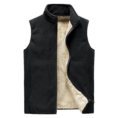 Jamron Herren Übergröße Winter Warme Fleeceweste Gefütterte Outdoor Weste Thermo Ärmellose Jacke mit Stehkragen Schwarz 3XL von Jamron