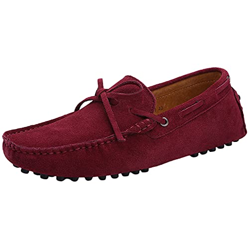 Jamron Herren Weich Wildleder Fahrschuhe Halbschuhe Handgefertigt Moccasin Slippers Große Größe Burgund 3660M EU42 von Jamron