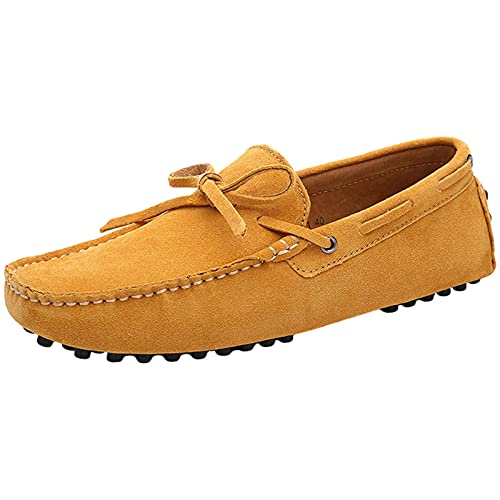Jamron Herren Weich Wildleder Fahrschuhe Halbschuhe Handgefertigt Moccasin Slippers Große Größe Gelb 3660M EU41.5 von Jamron