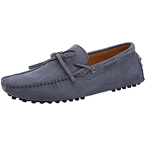 Jamron Herren Weich Wildleder Fahrschuhe Halbschuhe Handgefertigt Moccasin Slippers Große Größe Grau 3660M EU44 von Jamron