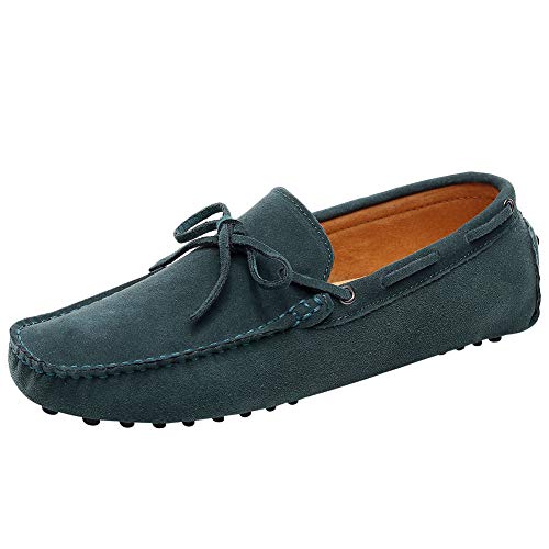 Jamron Herren Weich Wildleder Fahrschuhe Halbschuhe Handgefertigt Moccasin Slippers Große Größe Grün 3660M EU41.5 von Jamron