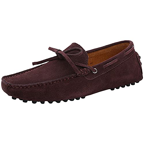 Jamron Herren Weich Wildleder Fahrschuhe Halbschuhe Handgefertigt Moccasin Slippers Große Größe Kaffee 3660M EU44.5 von Jamron