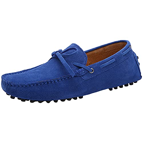 Jamron Herren Weich Wildleder Fahrschuhe Halbschuhe Handgefertigt Moccasin Slippers Große Größe Königsblau 3660M EU47 von Jamron