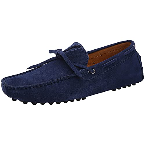 Jamron Herren Weich Wildleder Fahrschuhe Halbschuhe Handgefertigt Moccasin Slippers Große Größe Marineblau 3660M EU43 von Jamron