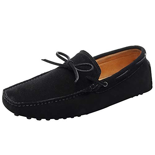 Jamron Herren Weich Wildleder Fahrschuhe Halbschuhe Handgefertigt Moccasin Slippers Große Größe Schwarz 3660M EU44.5 von Jamron