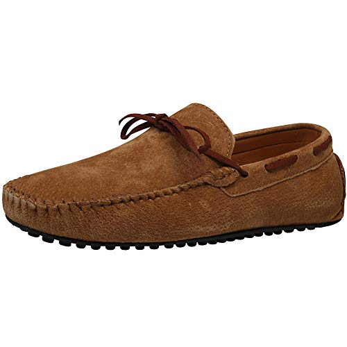 Jamron Herren Wildleder Handgefertigt Mokassins Gemütlich Pantoffeln rutschfest Bootsschuhe Beiläufig Halbschuhe Flats Braun SN19077 EU42 von Jamron