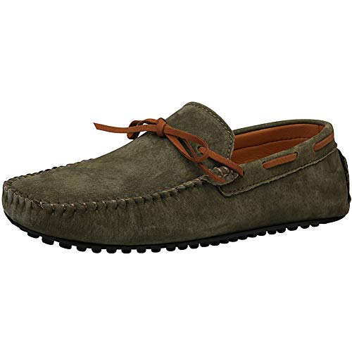 Jamron Herren Wildleder Handgefertigt Mokassins Gemütlich Pantoffeln rutschfest Bootsschuhe Beiläufig Halbschuhe Flats Grün SN19077 EU42 von Jamron