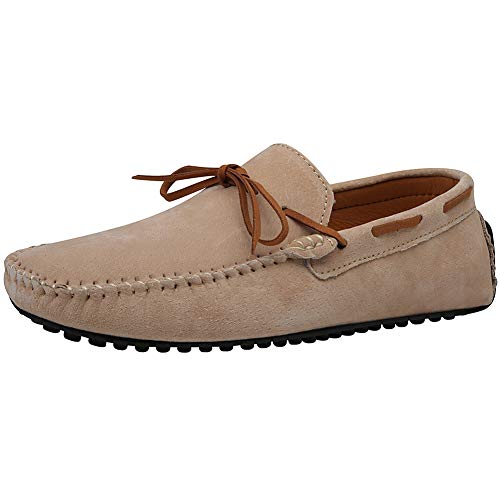 Jamron Herren Wildleder Handgefertigt Mokassins Gemütlich Pantoffeln rutschfest Bootsschuhe Beiläufig Halbschuhe Flats Khaki SN19077 EU40 von Jamron