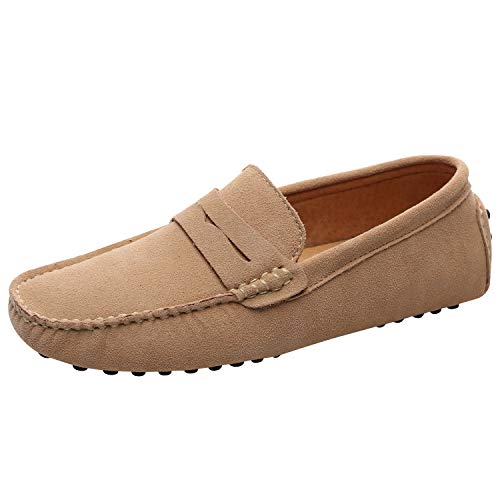 Jamron Herren Wildleder Penny Loafers Gemütlich Fahrende Schuhe Mokassin Slippers Beige 2088 UK9/EU43 von Jamron