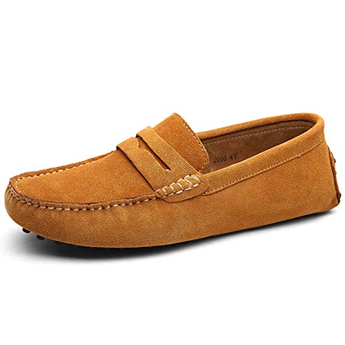Jamron Herren Wildleder Penny Loafers Gemütlich Fahrende Schuhe Mokassin Slippers Bräunen 2088 UK11/EU45.5 von Jamron