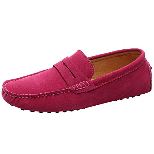 Jamron Herren Wildleder Penny Loafers Gemütlich Fahrende Schuhe Mokassin Slippers Fuchsie 2088 UK8/EU42 von Jamron
