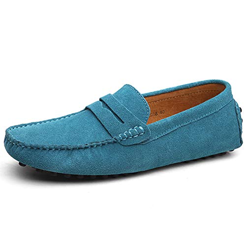 Jamron Herren Wildleder Penny Loafers Gemütlich Fahrende Schuhe Mokassin Slippers Himmelblau 2088 UK9.5/EU44 von Jamron