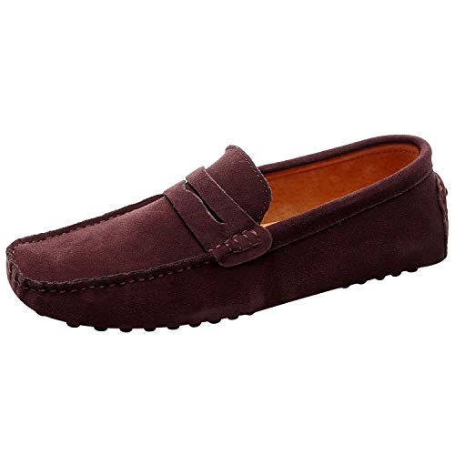 Jamron Herren Wildleder Penny Loafers Gemütlich Fahrende Schuhe Mokassin Slippers Kaffee 2088 UK10/EU44.5 von Jamron