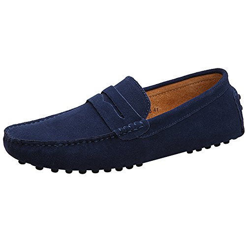 Jamron Herren Wildleder Penny Loafers Gemütlich Fahrende Schuhe Mokassin Slippers Marineblau 2088 UK7/EU41 von Jamron