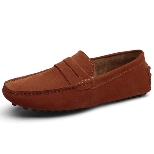 Jamron Herren Wildleder Penny Loafers Gemütlich Fahrende Schuhe Mokassin Slippers Orange 2088 UK12/EU47 von Jamron