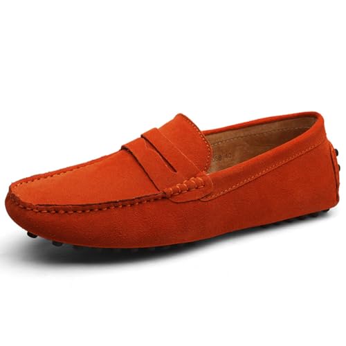 Jamron Herren Wildleder Penny Loafers Gemütlich Fahrende Schuhe Mokassin Slippers Orange 2088 UK9.5/EU44 von Jamron