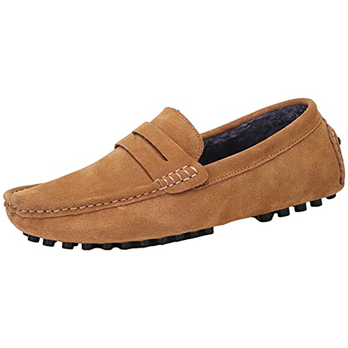 Jamron Herren Wildleder Penny Loafers Gemütlich Fahrende Schuhe Mokassin Slippers Plüsch Gefüttert Braun 2088-2 UK10/EU44.5 von Jamron