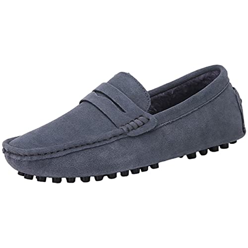 Jamron Herren Wildleder Penny Loafers Gemütlich Fahrende Schuhe Mokassin Slippers Plüsch Gefüttert Grau 2088-2 UK12.5/EU47.5 von Jamron