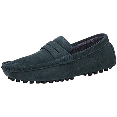 Jamron Herren Wildleder Penny Loafers Gemütlich Fahrende Schuhe Mokassin Slippers Plüsch Gefüttert Grün 2088-2 UK9/EU43 von Jamron