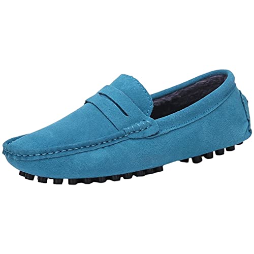 Jamron Herren Wildleder Penny Loafers Gemütlich Fahrende Schuhe Mokassin Slippers Plüsch Gefüttert Himmelblau 2088-2 UK11.5/EU46.5 von Jamron