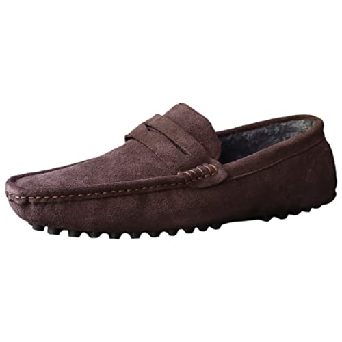Jamron Herren Wildleder Penny Loafers Gemütlich Fahrende Schuhe Mokassin Slippers Plüsch Gefüttert Kaffee 2088-2 UK7.5/EU41.5 von Jamron