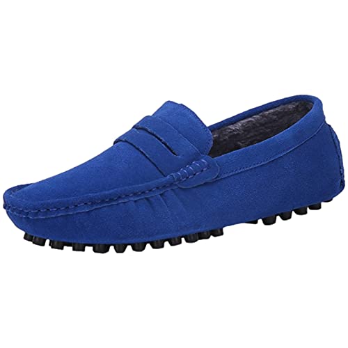 Jamron Herren Wildleder Penny Loafers Gemütlich Fahrende Schuhe Mokassin Slippers Plüsch Gefüttert Königsblau 2088-2 UK11/EU45.5 von Jamron