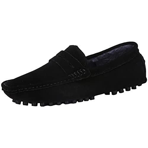 Jamron Herren Wildleder Penny Loafers Gemütlich Fahrende Schuhe Mokassin Slippers Plüsch Gefüttert Schwarz 2088-2 UK12/EU47 von Jamron