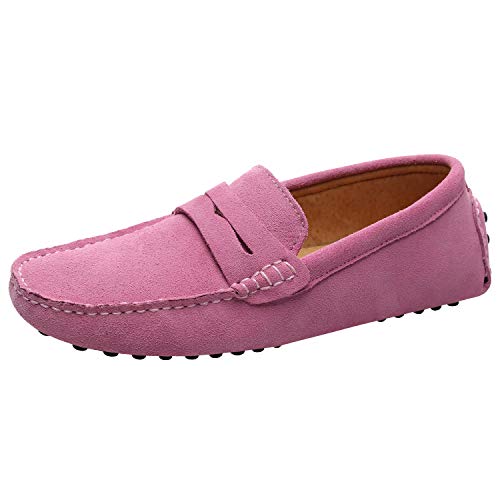 Jamron Herren Wildleder Penny Loafers Gemütlich Fahrende Schuhe Mokassin Slippers Rosa 2088 UK7/EU41 von Jamron