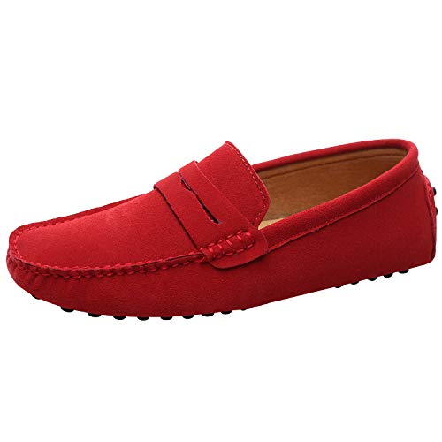 Jamron Herren Wildleder Penny Loafers Gemütlich Fahrende Schuhe Mokassin Slippers Rot 2088 UK12/EU47 von Jamron