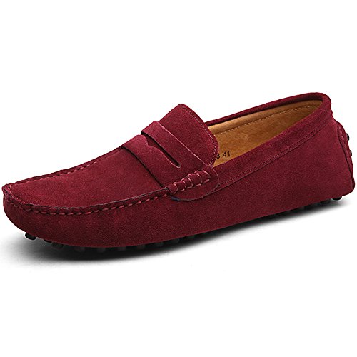 Jamron Herren Wildleder Penny Loafers Gemütlich Fahrende Schuhe Mokassin Slippers Rotwein 2088 UK12/EU47 von Jamron
