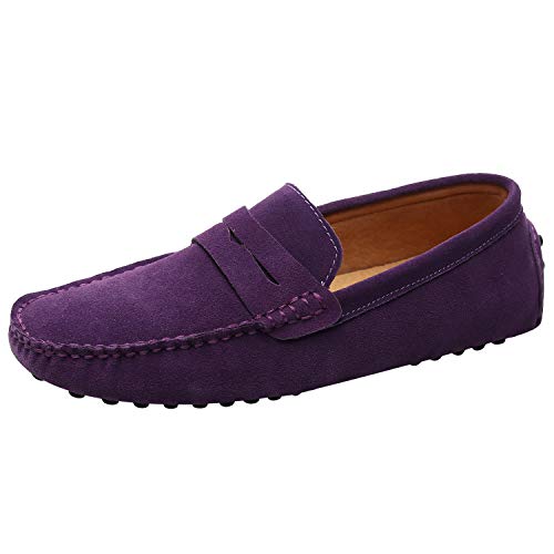 Jamron Herren Wildleder Penny Loafers Gemütlich Fahrende Schuhe Mokassin Slippers Violett 2088 UK7/EU41 von Jamron