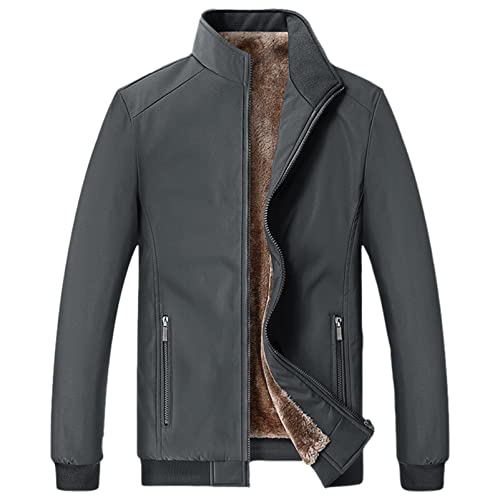 Jamron Herren Winter Fleecejacken mit Reißverschluss Warme Stehkragen Flauschige Jacken mit Reißverschluss Taschen Grau 4XL von Jamron
