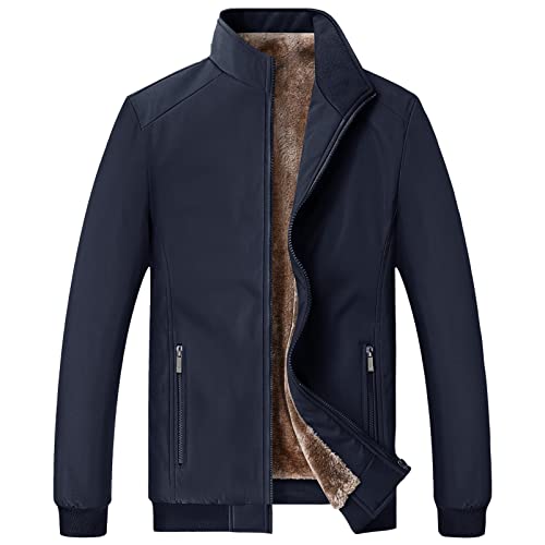 Jamron Herren Winter Fleecejacken mit Reißverschluss Warme Stehkragen Flauschige Jacken mit Reißverschluss Taschen Marineblau XXL von Jamron