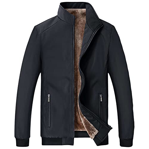 Jamron Herren Winter Fleecejacken mit Reißverschluss Warme Stehkragen Flauschige Jacken mit Reißverschluss Taschen Schwarz 4XL von Jamron